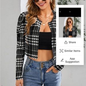 SHEIN | Plaid Print Puff Sleeve Crop Jacket